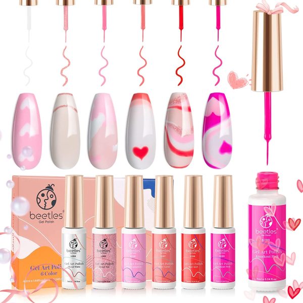 Spring Liner Polish Nail Paint | 6 Colors Set Pink Nails Design Cheap