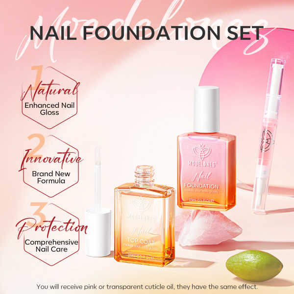 Nail Foundation with Top Coat & Cuticle Oil - Sparkle Pink on Sale - Image 2