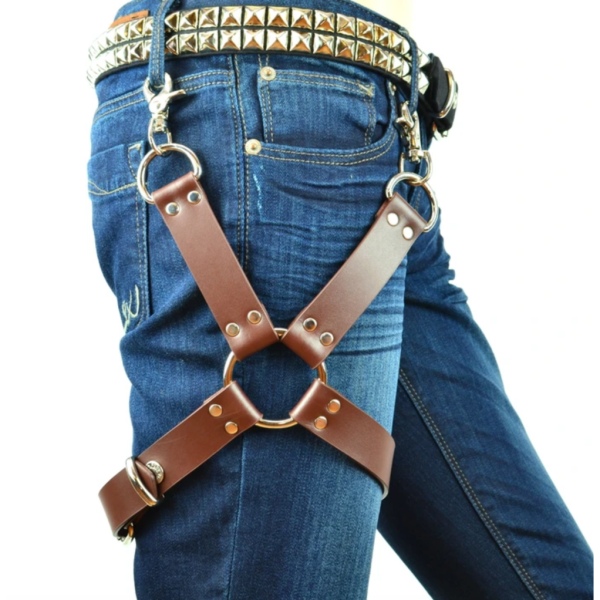 Brown Leather 1 1 4  Wide 1 3 4  Single Ring Leg Harness For Cheap
