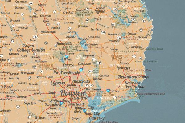 Texas State Wall Map Poster For Sale - Image 2