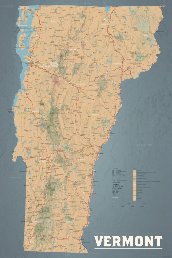 Vermont State Wall Map Poster on Sale