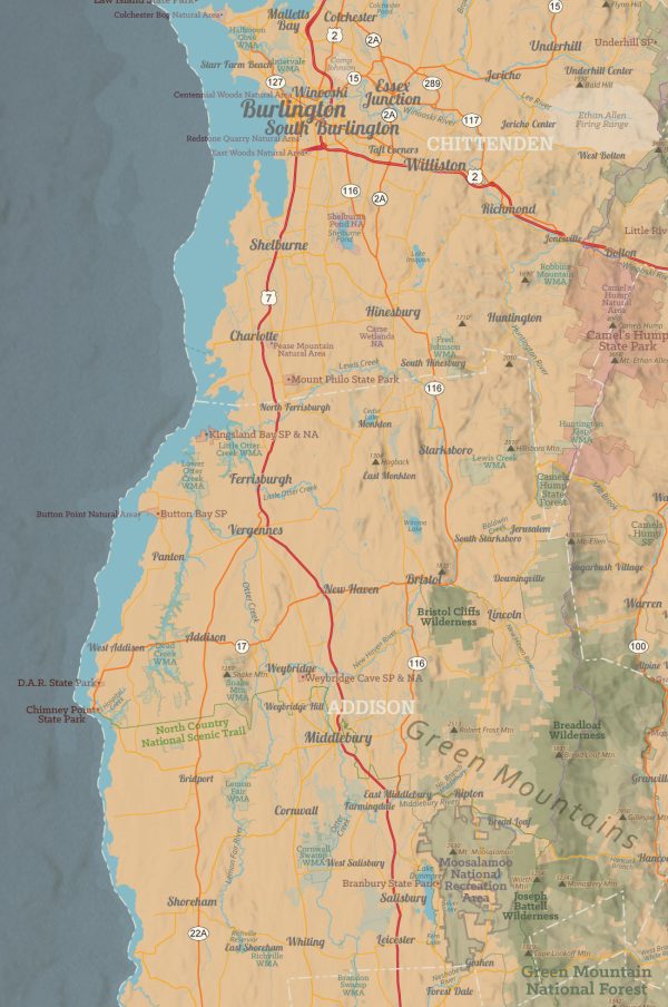 Vermont State Wall Map Poster on Sale - Image 2